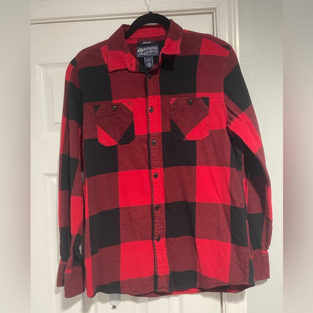 American Rag Red and Black Plaid Button-Up Shirt